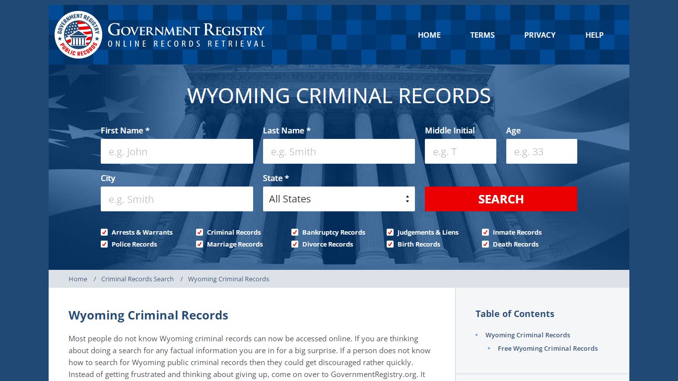 Wyoming Criminal Records | GovernmentRegistry.org